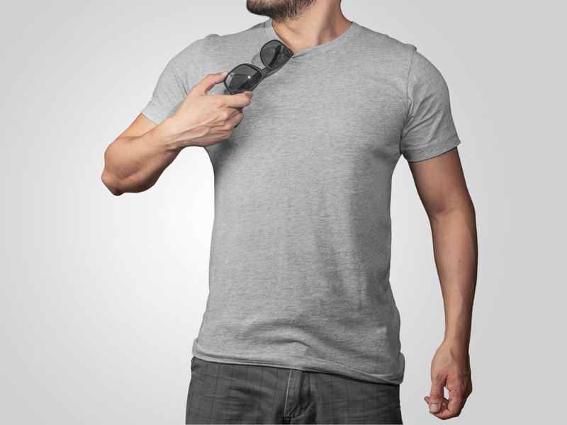 Male model men's gray t-shirt mockup